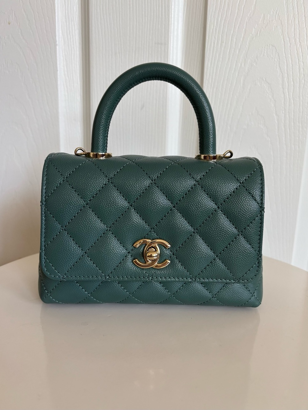CHANEL Mini Coco Handle in petrol green